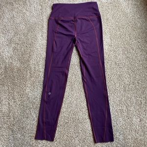 Lululemon Leggings - Size 6 - 25” Length - Color Purple / Merlot Stitching